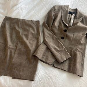 Tan Plaid Blazer and Pencil Skirt Set